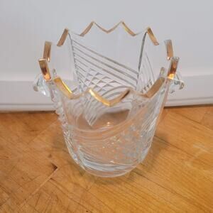 Bohemia Crystalex Czech Crystal Ice Bucket gold trim handles Vintage barware